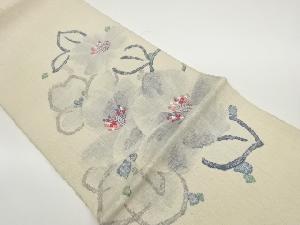 手織り真綿紬花葉模様織出し名古屋帯